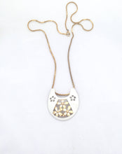 Load image into Gallery viewer, Vintage White Bib Necklace Enamel Floral Necklace, 1960s Gold Chain