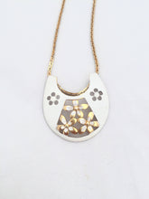 Load image into Gallery viewer, Vintage White Bib Necklace Enamel Floral Necklace, 1960s Gold Chain