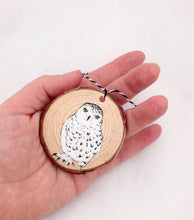 Load image into Gallery viewer, Wood Snowy Owl Christmas Ornament ONE Snowy Owl Holiday Decoration, Rustic Owl Decoration Christmas Ornament Handpainted Owl Hygge Christmas