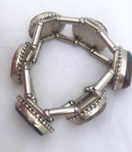 Load image into Gallery viewer, Vintage Silver Marble Stone Bracelet, Chunky Bracelet Silver Tone Metal, 1970s