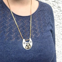 Load image into Gallery viewer, Vintage White Bib Necklace Enamel Floral Necklace, 1960s Gold Chain
