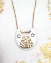 Load image into Gallery viewer, Vintage White Bib Necklace Enamel Floral Necklace, 1960s Gold Chain