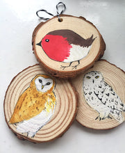Load image into Gallery viewer, Bird Holiday Ornaments THREE Christmas Birds Decorations Barn Owl, Snowy Owl, Robin Ornament THREE Christmas Decorations Robin Owl Decor