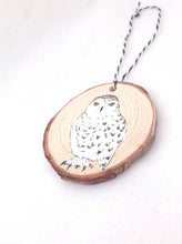 Load image into Gallery viewer, Wood Snowy Owl Christmas Ornament ONE Snowy Owl Holiday Decoration, Rustic Owl Decoration Christmas Ornament Handpainted Owl Hygge Christmas
