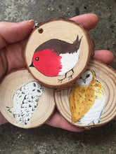 Load image into Gallery viewer, Bird Holiday Ornaments THREE Christmas Birds Decorations Barn Owl, Snowy Owl, Robin Ornament THREE Christmas Decorations Robin Owl Decor