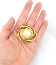 Load image into Gallery viewer, Large Pearl Brooch Gold Swirl with Pearl Cabochon Brooch