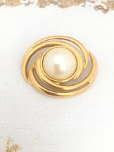 Load image into Gallery viewer, Large Pearl Brooch Gold Swirl with Pearl Cabochon Brooch