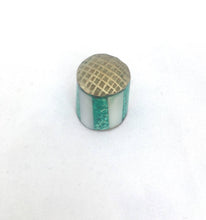 Load image into Gallery viewer, Vintage Silver Thimble Mexican Abalone Shell Thimble Green Stamped ALPACA Green Resin &amp; Abalone Thimble Mother of Pearl Collectible Thimble
