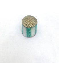 Load image into Gallery viewer, Vintage Silver Thimble Mexican Abalone Shell Thimble Green Stamped ALPACA Green Resin & Abalone Thimble Mother of Pearl Collectible Thimble