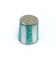 Load image into Gallery viewer, Vintage Silver Thimble Mexican Abalone Shell Thimble Green Stamped ALPACA Green Resin & Abalone Thimble Mother of Pearl Collectible Thimble