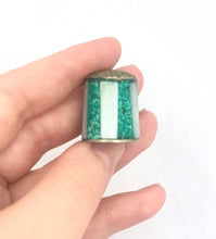 Load image into Gallery viewer, Vintage Silver Thimble Mexican Abalone Shell Thimble Green Stamped ALPACA Green Resin & Abalone Thimble Mother of Pearl Collectible Thimble