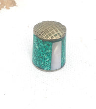 Load image into Gallery viewer, Vintage Silver Thimble Mexican Abalone Shell Thimble Green Stamped ALPACA Green Resin & Abalone Thimble Mother of Pearl Collectible Thimble