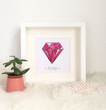 Load image into Gallery viewer, RUBY Birthstone Print, July Birthstone is Ruby. Choose Framed or Unframed