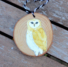 Load image into Gallery viewer, Wooden Barn Owl Christmas Ornament ONE Barn Owl Holiday Decoration, Rustic Owl Decoration Christmas Ornament Handpainted Owl Hygge Christmas