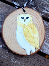 Load image into Gallery viewer, Wooden Barn Owl Christmas Ornaments THREE Barn Owl Holiday Decorations, Rustic Owl Decorations Christmas Ornaments Handpainted Owl Hygge