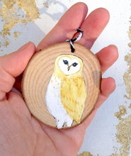 Load image into Gallery viewer, Wooden Barn Owl Christmas Ornament ONE Barn Owl Holiday Decoration, Rustic Owl Decoration Christmas Ornament Handpainted Owl Hygge Christmas