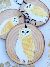 Load image into Gallery viewer, Wooden Barn Owl Christmas Ornaments THREE Barn Owl Holiday Decorations, Rustic Owl Decorations Christmas Ornaments Handpainted Owl Hygge