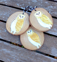 Load image into Gallery viewer, Wooden Barn Owl Christmas Ornaments THREE Barn Owl Holiday Decorations, Rustic Owl Decorations Christmas Ornaments Handpainted Owl Hygge