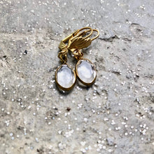 Load image into Gallery viewer, Clear Glass Oval Drop Earrings, Clear Cut Ice Gem & Gold Tone Dangle Earrings, Clear Oval hook earrings, Vintage Acrylic Components