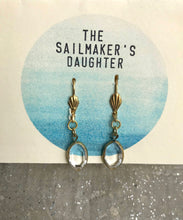 Load image into Gallery viewer, Clear Glass Oval Drop Earrings, Clear Cut Ice Gem & Gold Tone Dangle Earrings, Clear Oval hook earrings, Vintage Acrylic Components