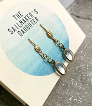 Load image into Gallery viewer, Clear Glass Oval Drop Earrings, Clear Cut Ice Gem & Gold Tone Dangle Earrings, Clear Oval hook earrings, Vintage Acrylic Components