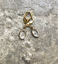 Load image into Gallery viewer, Clear Glass Oval Drop Earrings, Clear Cut Ice Gem & Gold Tone Dangle Earrings, Clear Oval hook earrings, Vintage Acrylic Components