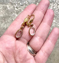 Load image into Gallery viewer, Clear Glass Oval Drop Earrings, Clear Cut Ice Gem & Gold Tone Dangle Earrings, Clear Oval hook earrings, Vintage Acrylic Components