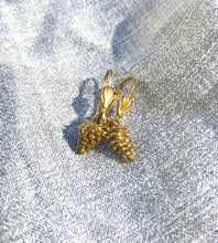 Load image into Gallery viewer, Gold Pine Cone Earrings Brass Tiny Pine Cone Dangle Earrings, Gold Tone Forest hook earrings Brass Pine cone Earrings