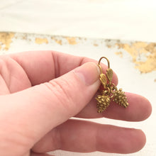 Load image into Gallery viewer, Gold Pine Cone Earrings Brass Tiny Pine Cone Dangle Earrings, Gold Tone Forest hook earrings Brass Pine cone Earrings