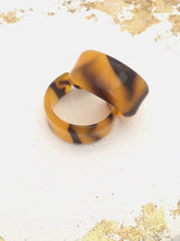Load image into Gallery viewer, Vintage Thick Hoop Earrings Orange & Brown Plastic earrings, Big 80s earrings Animal print earrings
