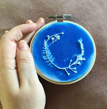 Load image into Gallery viewer, Embroidered Hoop Art Floral Wreath Small Botanical Sun Print Embroidered Wall Art Embroidery Hoop Art