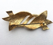 Load image into Gallery viewer, Large textured Vintage Gold Brooch, Gold Ribbon Brooch, Big Bold Brooch 1960s Costume Jewelry, Mid Century