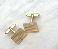 Load image into Gallery viewer, Vintage 80s rectangular Gold Cuff links, Gold Tone cufflinks textured finish, Bullet back Cufflinks