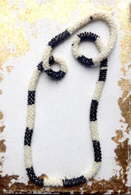 Load image into Gallery viewer, Monochrome Vintage Bead Embroidered Necklace, Black and White Vintage Russian Beaded Necklace