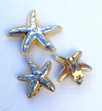Load image into Gallery viewer, Starfish Brooch Earrings Demi Parure, Vintage Parure Brooch & Earring set, Silver and Gold Starfish Jewelry Set, Vintage Beach