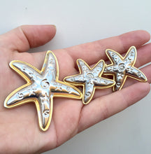 Load image into Gallery viewer, Starfish Brooch Earrings Demi Parure, Vintage Parure Brooch & Earring set, Silver and Gold Starfish Jewelry Set, Vintage Beach