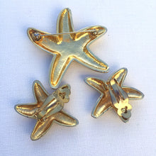 Load image into Gallery viewer, Starfish Brooch Earrings Demi Parure, Vintage Parure Brooch & Earring set, Silver and Gold Starfish Jewelry Set, Vintage Beach