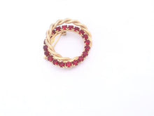 Load image into Gallery viewer, Vintage Circular Red Rhinestone Brooch Circular Rhinestone & Gold rope layered hoop pin