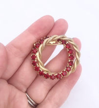 Load image into Gallery viewer, Vintage Circular Red Rhinestone Brooch Circular Rhinestone & Gold rope layered hoop pin