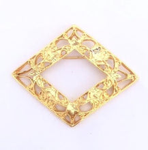 Load image into Gallery viewer, Vintage Diamond Shaped Gold Brooch Victorian Style Filigree Brooch Cutwork Gold Tone Pin