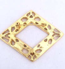 Load image into Gallery viewer, Vintage Diamond Shaped Gold Brooch Victorian Style Filigree Brooch Cutwork Gold Tone Pin