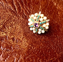 Load image into Gallery viewer, Vintage Starburst Ring, Atomic Pearl and Gem Gold Tone Adjustable ring