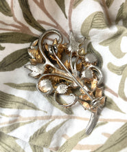 Load image into Gallery viewer, Gold Tone &amp; Green Gem floral Brooch Mid Century
