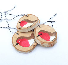 Load image into Gallery viewer, 3 Robin Holiday Ornaments, THREE Christmas Robin Decorations
