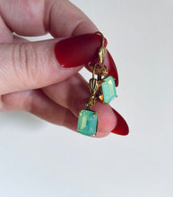Load image into Gallery viewer, Bright Green Cut Gem Earrings, Ethereal Aqua Green Drop Earrings

