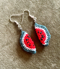 Load image into Gallery viewer, Irish made Crochet Watermelon Earrings for Palestine, Fundraising for GAZA
