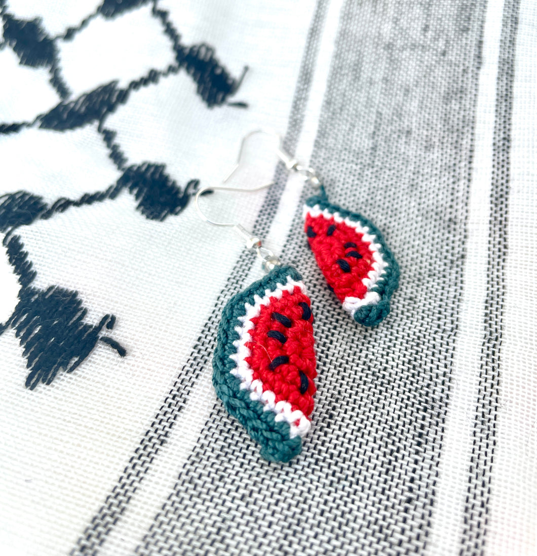 Irish made Crochet Watermelon Earrings for Palestine, Fundraising for GAZA