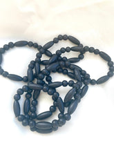 Load image into Gallery viewer, Vintage Beaded Necklace in darkest Navy. Really Long Bead Necklace, Flapper Beads, 70s necklace
