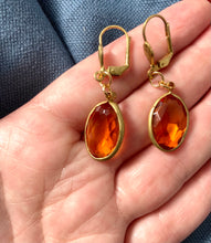 Load image into Gallery viewer, Amber Oval Cut Gem Earrings, Acrylic Channel set Amber glass, Faux Topaz earrings
