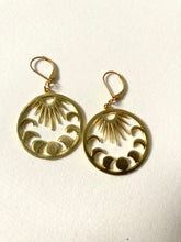 Load image into Gallery viewer, Celestial Gold Tone Sun and Moon Earrings, Phases of the Moon Earrings
